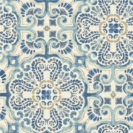 NUWALLPAPER NuWallpaper NU2235 Blue Florentine Tile Peel & Stick Wallpaper NU2235